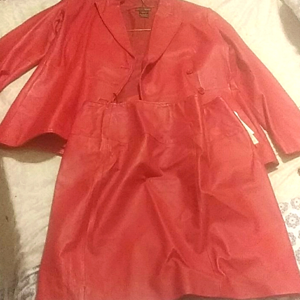 Red leather suit